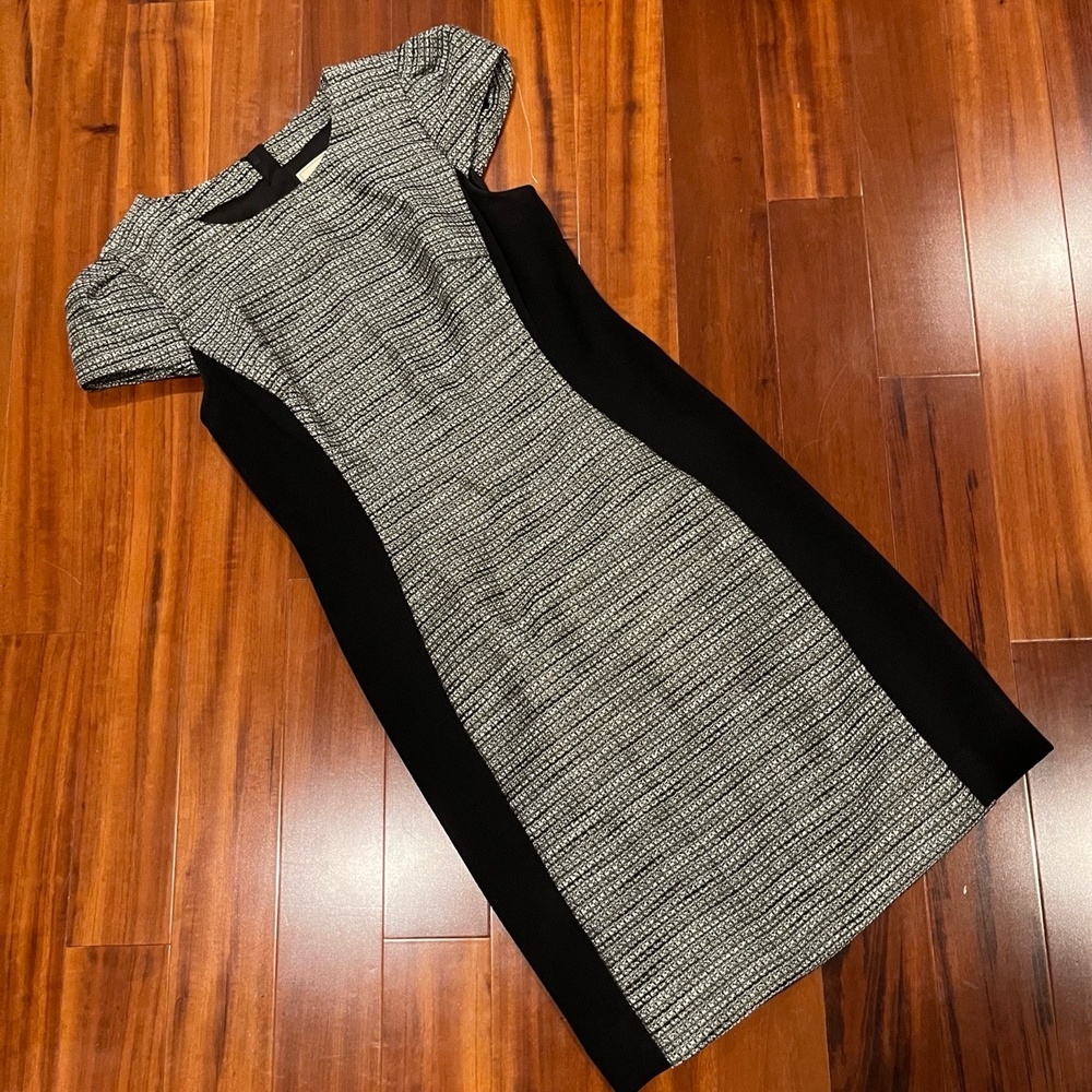 Moulinette Soeurs Anthropologie Dress Metallic Sheath Textured Cap Sleeve Sz 8